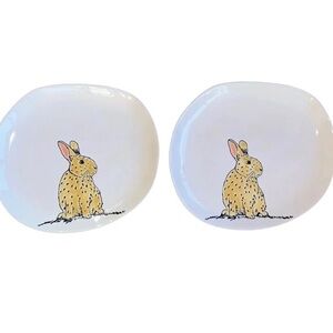 Eli + Ana Easter Bunny Salad Plates 8.5in Set of 2 White Ceramic New